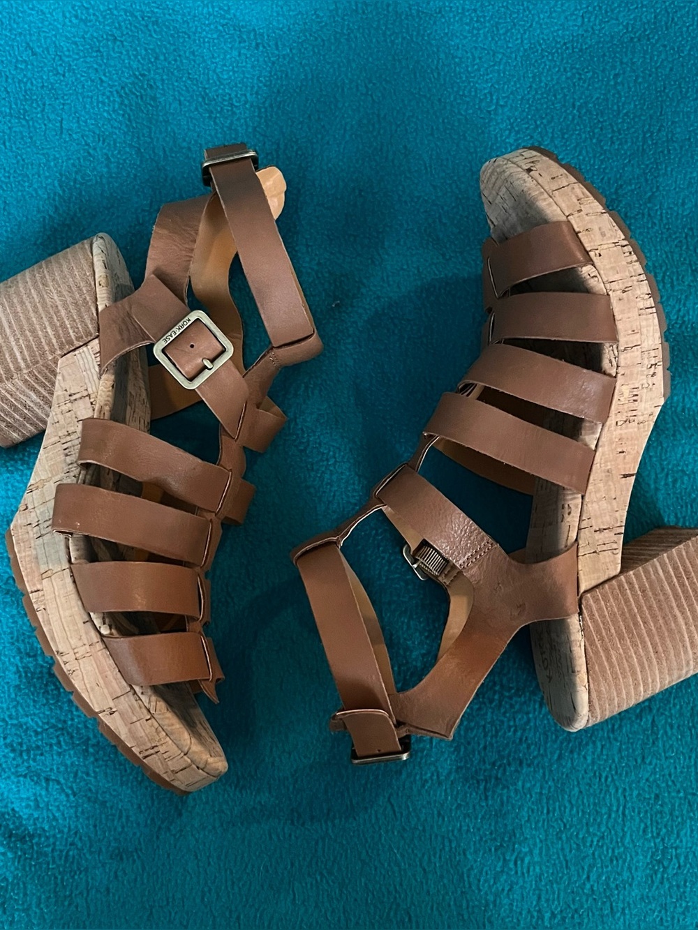 Kork-Ease Women's Brown Leather Cork Platform Ankle-Strap Sandals Sz 10